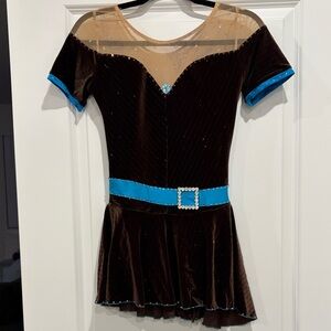 Elegant Brown and Blue Figure Skating Dress